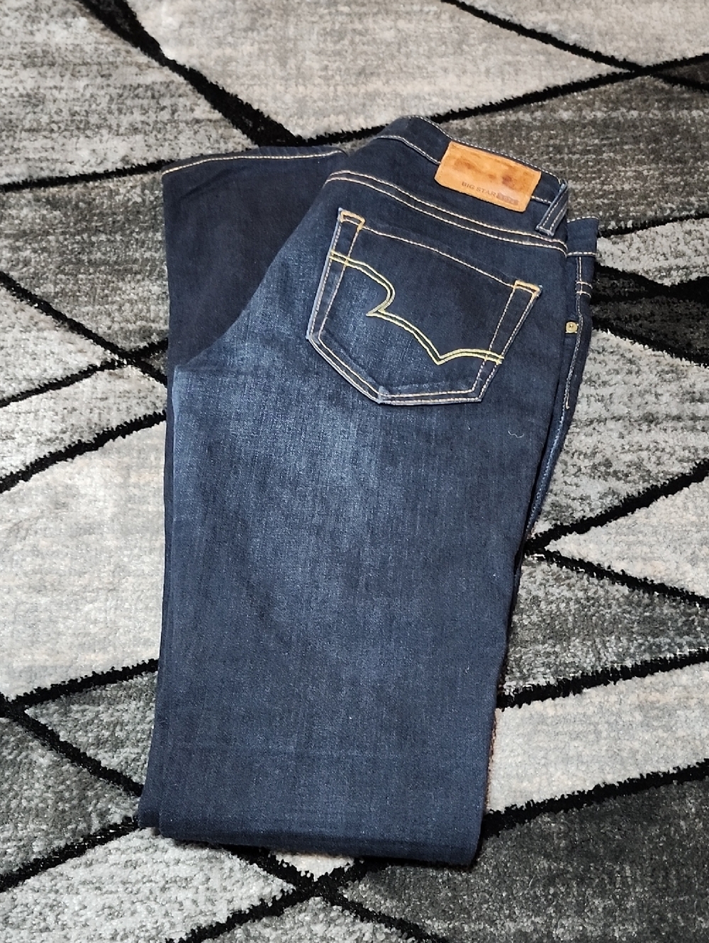 VINTAGE BIG STAR JEALOUSY EMBROIDERED MID-RISE DARK BLUE LONG SKINNY DENIM JEAN